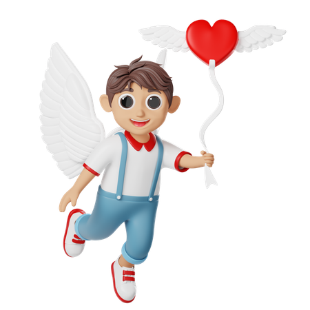 Balão de amor de cupidos de dia dos namorados personagem flutuante  3D Illustration