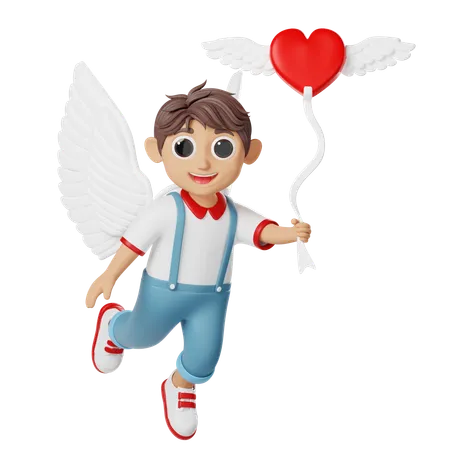 Balão de amor de cupidos de dia dos namorados personagem flutuante  3D Illustration