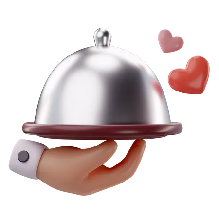 3 D Illustration Of Valentines Server Carrying Dinner Icon 3D Icon