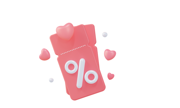 Valentine discount coupon  3D Illustration