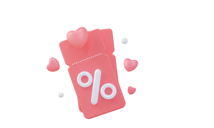 Valentine discount coupon  3D Illustration