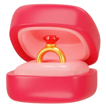 Open Pink Box With Gold Wedding Ring 3 D Icon Render 3D Icon