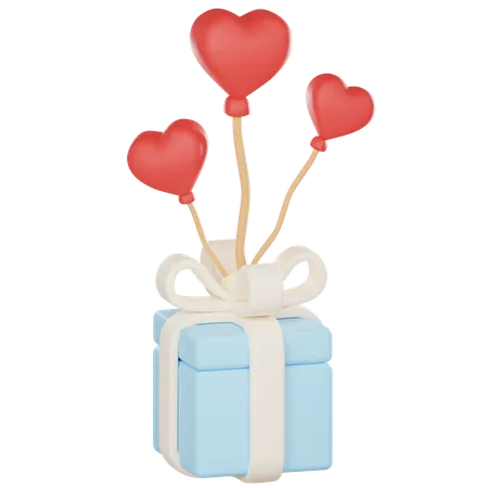 Gift Box With Heart Balloons 3 D 3D Icon