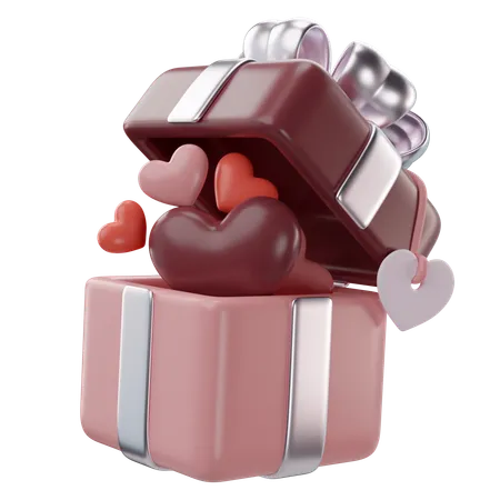 3 D Illustration Of Valentines Gift Box With Hearts Icon 3D Icon