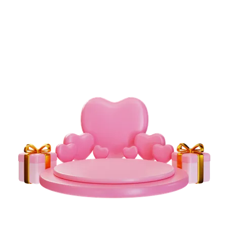 3 D Rendering Pink Valentine Podium And Gift Box Illustration Object 3D Illustration