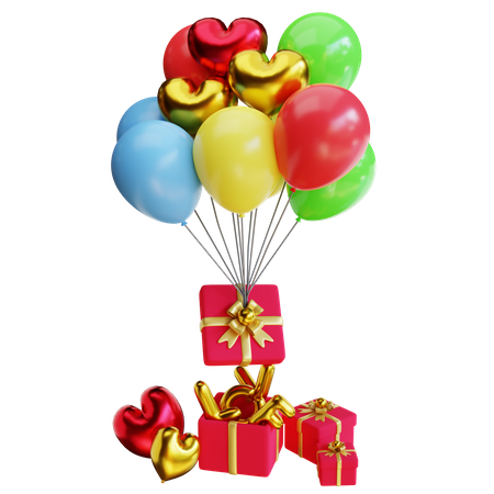 Valentine Gift With Balloons  3D Illustration