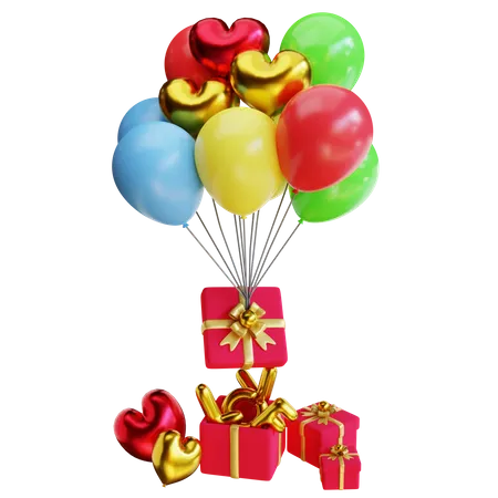 Valentine Gift With Balloons  3D Illustration