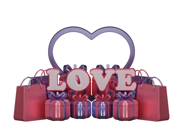 Valentine Gifts and shopping bags 3D Illustration