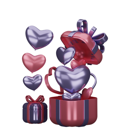 Valentine Gifts with balloons  3D Illustration