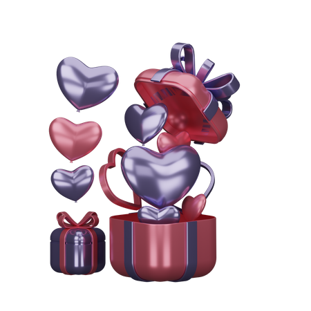 Valentine Gifts with balloons 3D Illustration