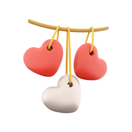 3 D Rendering Reds And White Hearts Hanging Icon 3 D Render Icon Hearts Reds And White Hearts Hanging Icon 3D Icon