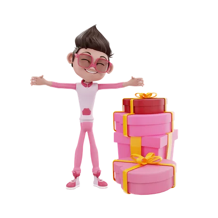 Valentine Man With Gifts 3D Illustration