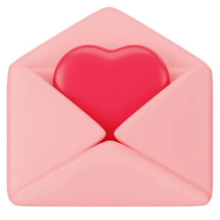 Open Envelope Letter With Red Heart 3 D Icon Rendering 3D Icon