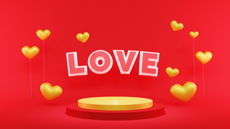 Valentine Ornament Podium  3D Illustration