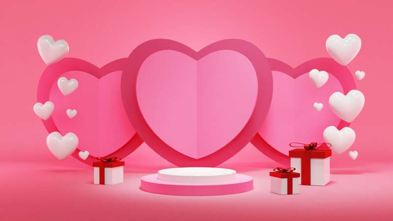 Valentine Ornament Podium  3D Illustration