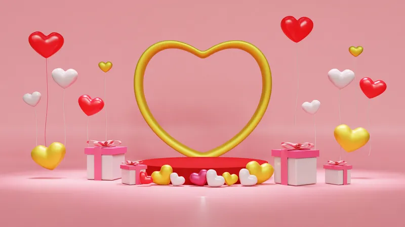 Valentine Ornament Podium  3D Illustration