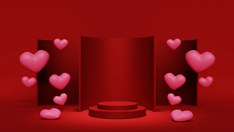 Valentine Ornament Podium  3D Illustration