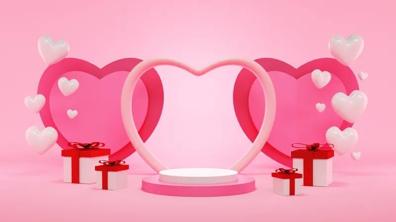 Valentine Ornament Podium 3D Illustration