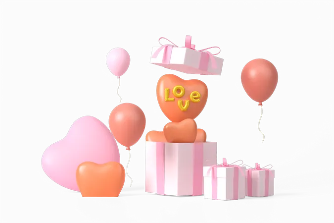 Love Balloon With Gift 3D Illustration