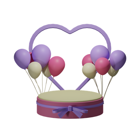 Valentine podium with balloon 3D Illustration