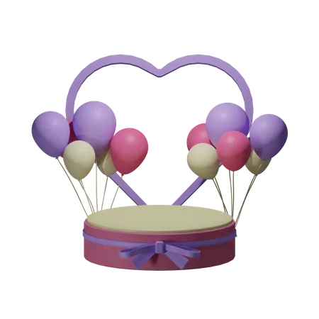 Valentine podium with balloon 3D Illustration
