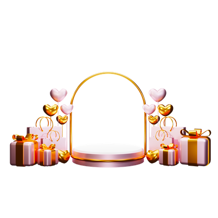 Valentine Podium with gifts  3D Illustration