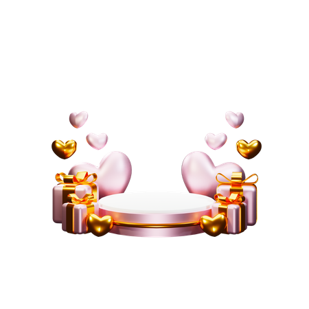 Valentine Podium with gifts  3D Illustration