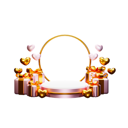 Valentine Podium with gifts  3D Illustration