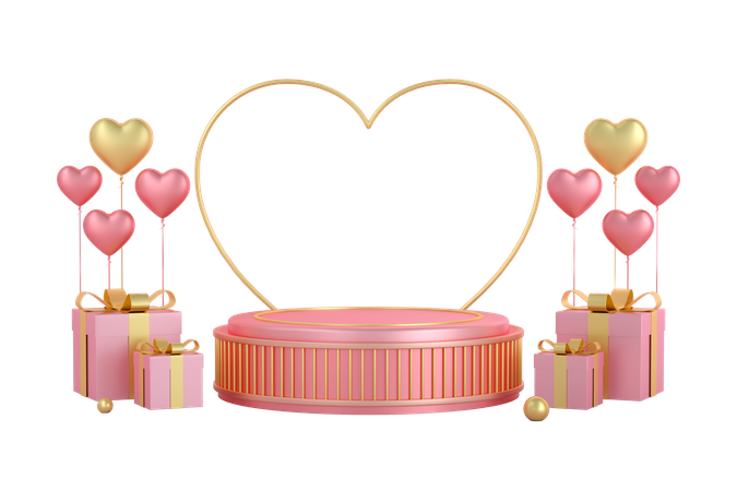 Valentine podium with gifts 3D Illustration