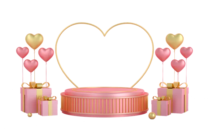 Valentine podium with gifts 3D Illustration