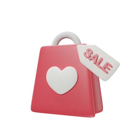 Shopping Bag With A Heart And Sale Tag Icon 3 D Render Illustration For Valentines Day 3D Icon