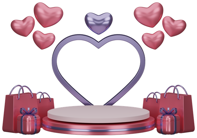 Valentine Stage with gifts  3D Illustration