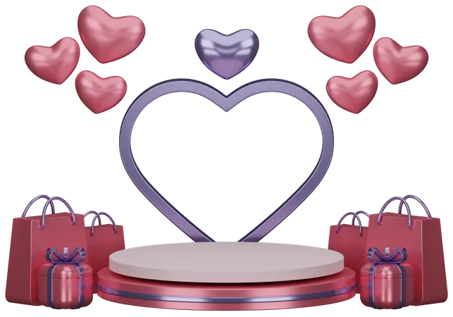 Valentine Stage with gifts  3D Illustration