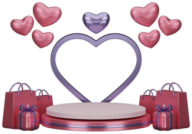 Valentine Stage with gifts 3D Illustration