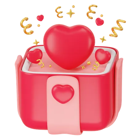 Cute Love Pink Open Present With Red Hearts 3 D Icon Rendering 3D Icon