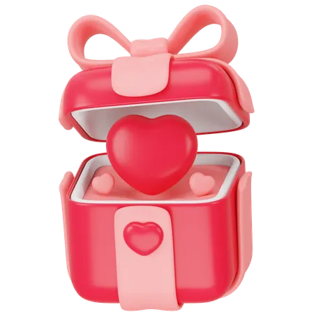Cute Love Pink Open Present With Red Ribbon Bow And Hearts 3 D Icon Rendering 3D Icon