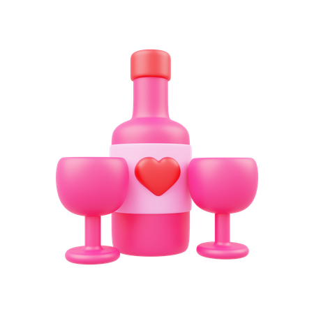 Valentine Wine  3D Illustration