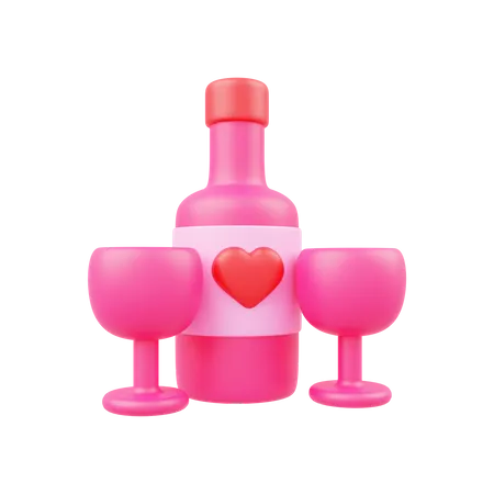 Valentine Wine  3D Illustration