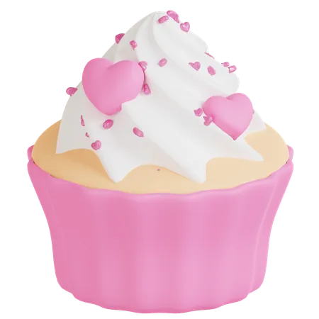 A 3 D Icon Of A Cupcake Decorated With Pink Hearts Representing A Sweet Valentines Day Treat Perfect For Any Love Themed Culinary Project 3D Icon
