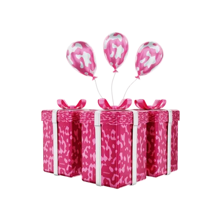 Valentine's day gift box with balloons 3D Illustration