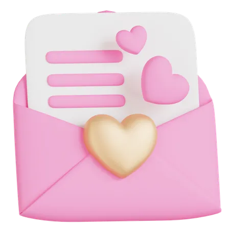 A 3 D Icon Of A Pink Envelope With A Golden Heart Seal And Love Themed Note Inside Perfect For Representing Romantic Communication And Heartfelt Messages 3D Icon