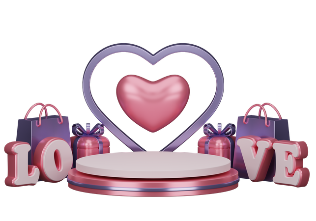 Valentine's podium and ornaments with various variations and compositions  3D Illustration