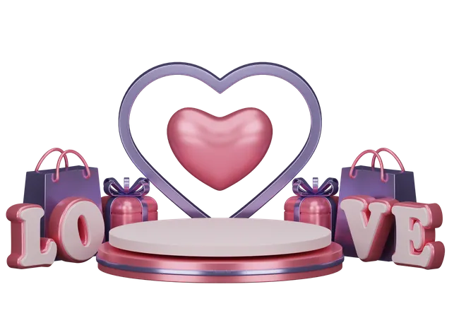 Valentine's podium and ornaments with various variations and compositions  3D Illustration