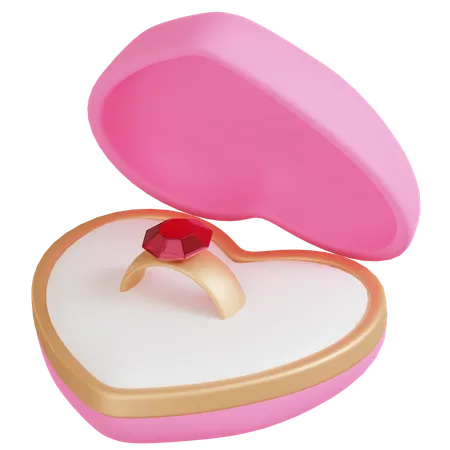 A 3 D Icon Of A Heart Shaped Ring Box With A Golden Engagement Ring Inside Ideal For Symbolizing Proposals Engagements And Romantic Gifts On Valentines Day 3D Icon