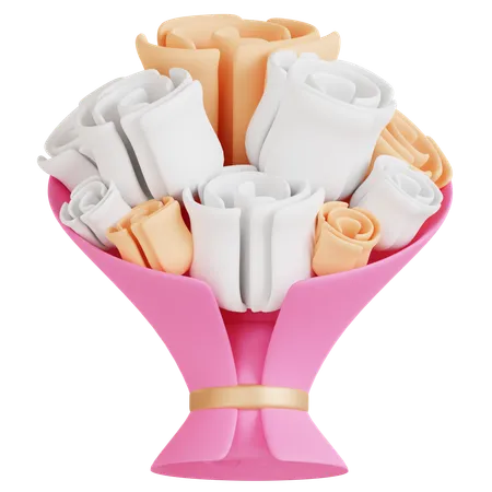 A 3 D Icon Of A Bouquet Of Pink And White Roses Wrapped In A Pink Cover Perfect For Symbolizing Romantic Gestures And Floral Gifts On Valentines Day 3D Icon