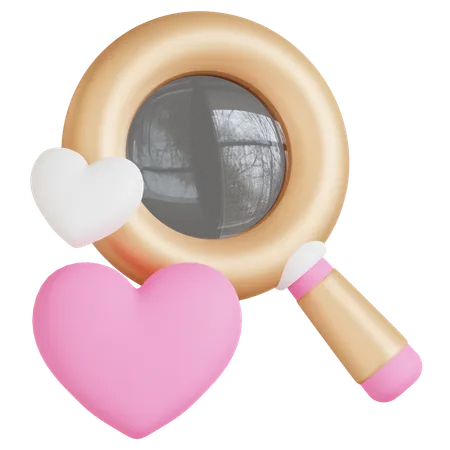 A 3 D Icon Of A Magnifying Glass With Heart Decorations Symbolizing The Search For Love Ideal For Projects Related To Discovering Romance And Finding True Love 3D Icon