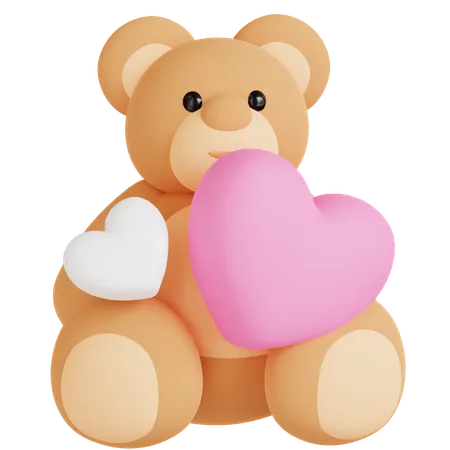 A 3 D Icon Of A Teddy Bear Holding Pink And White Hearts Representing A Cute And Romantic Gift For Valentines Day Perfect For Adding A Touch Of Sweetness To Any Project 3D Icon