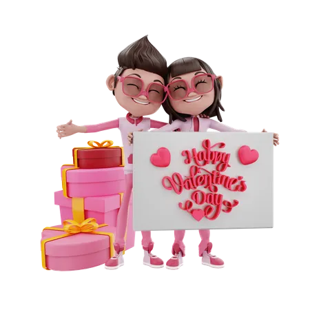 Valentinspaar mit Geschenken  3D Illustration