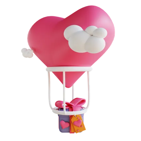 3 D Illustration Liebesluftballon Und Geschenkbox Passend Zum Valentinstag 3D Illustration