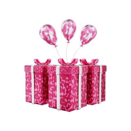 Valentinstag Geschenkbox mit Luftballons  3D Illustration